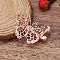 Розовое Золото Латунные зажимы волос аллигатора, с железной фурнитурой, бабочка, розовое золото , 29x41 мм