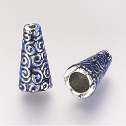 Синий Тибетские эмалированные шарики, имитация стиля Индонезии, античное серебро, синие, 18x9 мм, отверстие : 2~6 мм