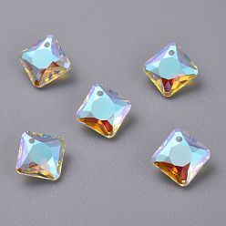 Crystal Shimmer Стеклянные стразы подвески, граненые, квадрат / ромб, кристальное мерцание, 20x20x7.5 мм, отверстие : 1.6 мм