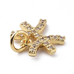 Pisces Brass Micro Pave Cubic Zirconia Charms, Constellation Charm, with Jump Rings, Real 18K Gold Plated, Pisces, 10x11.5x1.5mm, Hole: 3.4mm