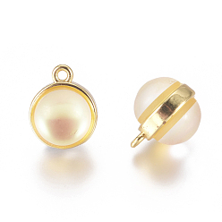 Светло-хаки Подвески из синтетического лунного камня, с позолоченными латунными кабошонами, круглые, светлый хаки, 12x9.5x10 мм, отверстие : 1.2 мм