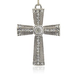Kristall Tibetischen Stil Legierung Strass claddagh Quer große Anhänger, irisch, Antik Silber Farbe, Kristall, 86x59x7 mm, Bohrung: 4x5 mm