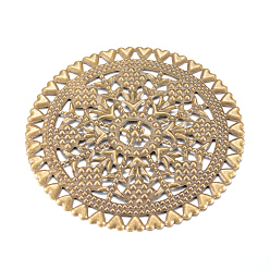 Antique Bronze Iron Links, Etched Metal Embellishments, Flat Round, Antique Bronze, 60x1mm
