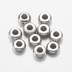 Stainless Steel Color 304 Stainless Steel Beads, Flat Round, Stainless Steel Color, 4x2mm, Hole: 1mm