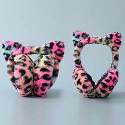 Deep Pink Wool Women's Foldable Headband Earwarmer, Leopard Print Car Ear Outdoor Winter Earmuffs, Deep Pink, 225x180mm
