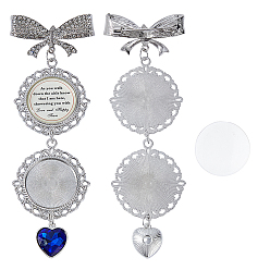 Platinum Tibetan Style Alloy & Glass Flat Round Photo Bouquet Hanging Ornaments, with Satin Ribbon and Zinc Alloy Loop, Platinum, 130x40.5x12.5mm