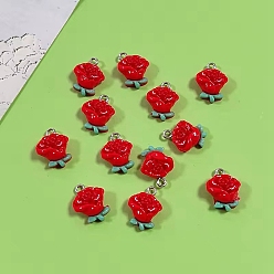 Красный Непрозрачные подвески смолы, очарование розы, с железной платиной петлей, красные, 17.5x13.5x7 мм, отверстие : 2 мм