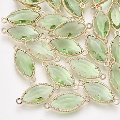 Зеленый лайм Стеклянные ссылки, с позолоченными элементами из экологически чистого сплава, граненые, лошадиный глаз , зеленый лайм, 21x9x4 мм, отверстие : 1.2 мм