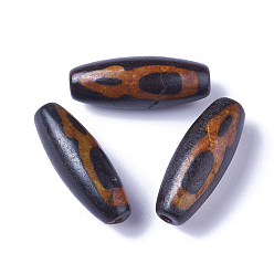 God Pattern Бусины дзи с узором бог богатства тибетский стиль, природных бисера агат, рис, 28~30x9.5~10.5 мм, отверстие : 1.5~2 мм