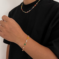 Разноцветный Браслеты-цепочки из сплава эмали и страз для мужчин и женщин, звезда и плоский круглый, красочный, 7-1/2 дюйм (19 см)