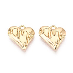 Настоящее золото 18K Латунные подвески, сердце, без никеля , реальный 18 k позолоченный, 16.5x15.5x4 мм, отверстие : 1.6~1.8 мм