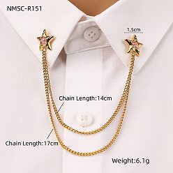 Бледно-фиолетовый Красный 304 брошь-цепочка со звездой и паве из нержавеющей стали с кубическим цирконием, золотые, бледно-фиолетовый красный, 170 мм, брошь: 15 мм