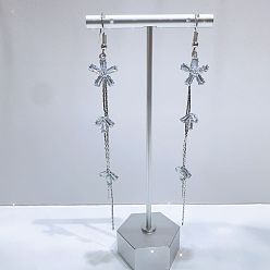 Серебро Серьги-кисточки с преувеличенным прозрачным кубическим цирконием, модный игристый, цветок, серебряные, 120 мм