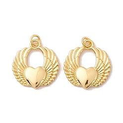 Настоящее золото 18K Латунные подвески, с прыжковых колец, без кадмия и без свинца, долговечный, сердце с крыла, реальный 18 k позолоченный, 20.5x19x3 мм, отверстие : 3 мм