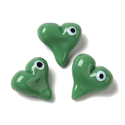 Зеленый Бусины лэмпворк , сердце с сглаза, зелёные, 18x18x9 мм, отверстие : 1.8 мм