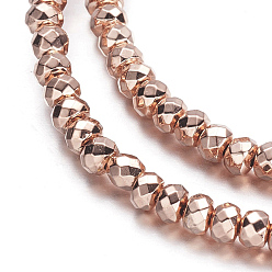 Гальванический Розовый Золотой Гальванизировать немагнитных синтетический гематит бисер пряди, граненые, рондель, покрытием из розового золота, 3x2 мм, отверстие : 1 мм, около 184 шт / нитка, 15.7 дюйм