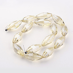 Льняное Полотно Гальванические стеклянные бусины, рис, граненые, с полным покрытием цвета радуги, белье, 36x16x16 мм, отверстие : 2 мм, около 15 шт / нитка, 21.57 дюйм