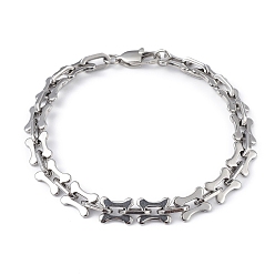 Stainless Steel Color Non-Tarnish 304 Stainless Steel Dog Bone & Oval Link Chain Bracelet for Women, Stainless Steel Color, 8-1/2 inch(21.6cm)