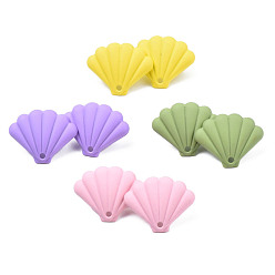Mixed Color Spray Painted Iron Stud Earring Findings, with Hole, Fan, Mixed Color, 17x21.5mm, Hole: 1.6mm, Pin: 0.7mm
