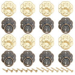 Antique Bronze & Golden 60 Sets 2 Style Iron Drawer Handles, with Iron Screws, for Gates Cabinet Drawer Door, Antique Bronze & Golden, 31~39x29x4.8mm, Hole: 1.2~1.6mm, Ring: 18.7~19x2mm, 14~15mm Inner Diameter, Nails: 8~8.5mm long, Pin: 2.3mm, 30sets/style