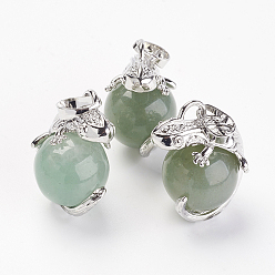 Зеленый Авантюрин Естественный зеленый авантюрин подвески, с латунной фурнитурой , ящерица, платина, 28x20.5x16 мм, отверстие : 5x8 мм