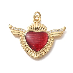 Настоящее золото 18K Латунные микро проложить кубического циркония подвески, святое сердце, с эмалью и кольцом для прыжков, без кадмия и без свинца, долговечный, стойки покрытие, реальный 18 k позолоченный, 23.5x31.5x4 мм, отверстие : 3.5 мм