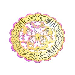 Многоцветный 201 нержавеющая сталь 3 вращающийся подвесной ветряной спиннер, для украшения сада внутри и снаружи помещения, цветок с полой бабочкой, многоцветные, 50x50x0.2 мм, отверстие : 1 мм