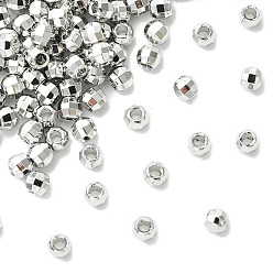 Real Platinum Plated SHEGRACE Brass Round Beads, Cadmium Free & Nickel Free & Lead Free, Faceted, Real Platinum Plated, 3x3x2.5mm, Hole: 1.2mm