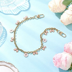 Плоский Круглый Кисточка-бантик розового цвета из эмали сплава 304 цепочка из нержавеющей стали, декоративные цепочки, с поворотными застежками сплава, золотые, плоские круглые с полым сердцем, 404 мм