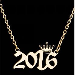 Number Год рождения короны 201 ожерелья из нержавеющей стали для женщин, золотые, число 2016, 17.72 дюйм (45 см)