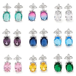 (52) Непрозрачная лаванда Латунные серьги-гвоздики с цветком и овалом из кубического циркония для женщин, платина, разноцветные, 15x7 мм