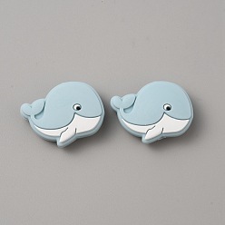 Sky Blue Dolphin Food Grade Eco-Friendly Silicone Beads, Sky Blue, 21x29x9mm, Hole: 2mm