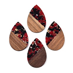 (123L) Белый крем непрозрачный блеск Большие подвески из прозрачной смолы и орехового дерева, с блеском порошок, слеза, огнеупорный кирпич, 51.5x33~33.5x3.5 мм, отверстие : 2 мм