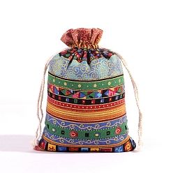 Морско-зеленый Хлопковые сумки для хранения в этническом стиле, мешочки для упаковки на шнурке, прямоугольные, цвета морской волны, 14x10 см