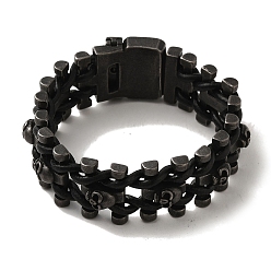 Black 304 Stainless Steel Skull Link Chain Bracelets for Men, Electrophoresis Black, 10 inch(25.5cm)