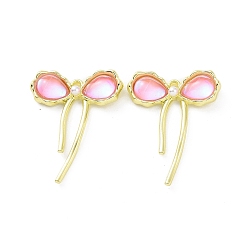 Pink Стойки подвески обшивки сплава, бант с подвесками из смолы, розовые, 29x22.5x4.5 мм, отверстие : 1.6 мм