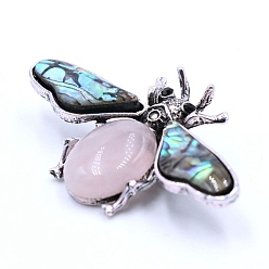 Rose Quartz Natural Rose Quartz Brooches, with Shell and Rhinestone, Insect, 36x60mm