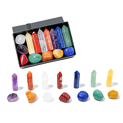 Разноцветный Набор украшений для шестиугольной призмы и самородков из драгоценных камней, Целебный камень для рейки-чакры, медитационной терапии, декораций, с прямоугольной коробкой, красочный, 80x50x27 мм