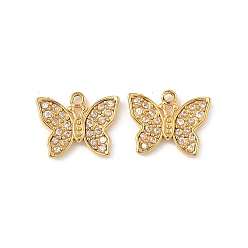 Кристалл 304 из нержавеющей стали горный хрусталь подвески, бабочки прелести, ионное покрытие (ip), реальный 18 k позолоченный, кристалл, 8x10.5x1.5 мм, отверстие : 0.9 мм