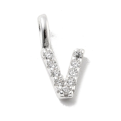 Letter V 925 серебро 925 пробы с подвесками из циркония, буквы, Буква V, 10x5x1.5 мм, отверстие : 2.5x1.5 мм