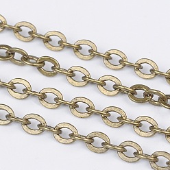 Antique Bronze Brass Flat Oval Cable Chains, Unwelded, with Spool, Cadmium Free & Nickel Free & Lead Free, Antique Bronze, 3.3x2.6x0.5mm, about 301.83 Feet(92m)/roll