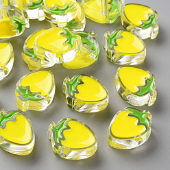 Желтый Прозрачная эмаль акриловая бисера, клубника, желтые, 25.5x19x9 мм, отверстие : 3.5 мм