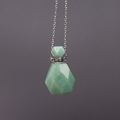 Зеленый Авантюрин Ожерелье с флаконом духов из натурального зеленого авантюрина, с цепями из нержавеющей стали, 17.72 дюйм (45 см)