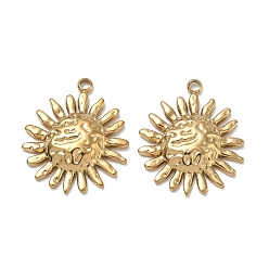Sun 304 Stainless Steel Pendants, Ion Plating(IP), Real 18K Gold Plated, Sun Charms, 23x19x3.5mm, Hole: 1.8mm