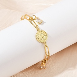 Золотой Браслеты с подвесками из латуни с микропаве из кубического циркония, браслеты святого бенедикта, долговечный, золотые, 6-1/8 дюйм (15.6 см)