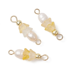 Папайя Оранжевый Подвески-шармы из искусственного пресноводного жемчуга и акрила с матовым цветком, с латунными двойными петлями, золотые, papayawhip, 19.5x6 мм, отверстия : 2 mm и 1.5 мм