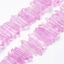 Perlas de Color Rosa Hilos de cuentas de puntos de cristal de cuarzo natural, teñido, pepitas, rosa perla, 15~30x4~8x4~7 mm, agujero: 1 mm, 8 pulgada