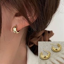 Golden Alloy Earrings for Women, with 925 Sterling Silver Pins, Golden, 18x12mm