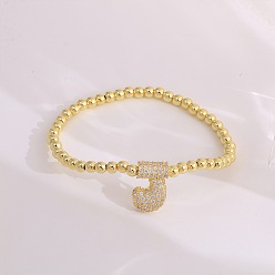 Letter J Женские браслеты из латуни с микропаве из прозрачных кубических цирконий, буквы, золотые, буква J, 6.69 дюйм (17 см)