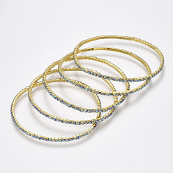 Светлый Сапфир AB Латунные цепные браслеты, со стразами, с покрытием AB цвета, золотые, легкий сапфир ab, 2 дюйм (5 см), 2 мм